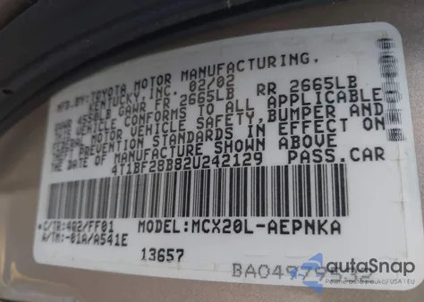 2002 Toyota Avalon Xl z USA, uszkodzony, nr VIN 4T1BF28B82U242129